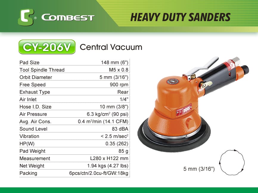  Central Vacuum Air Gear-Driven Sander