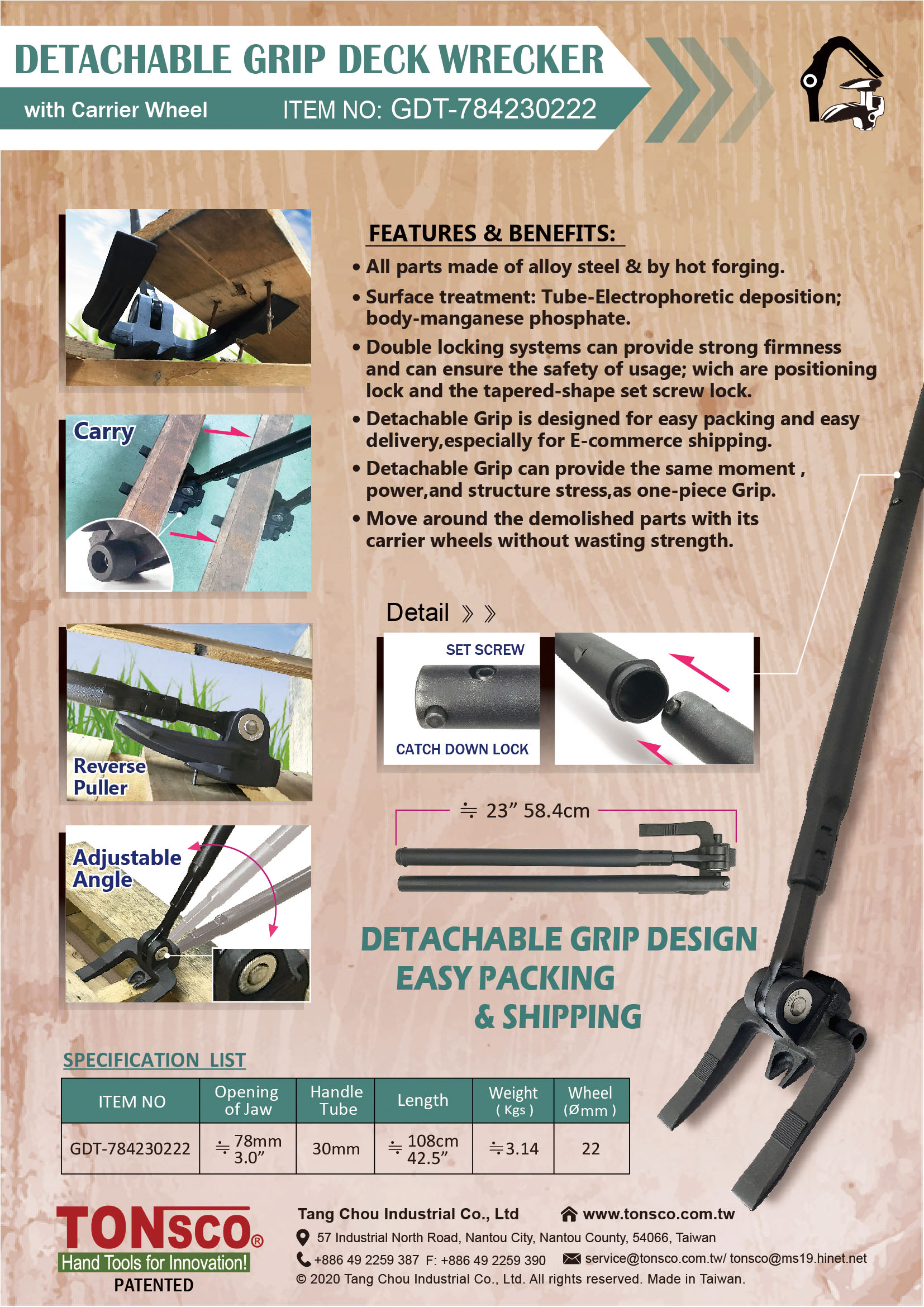 Detachable Grip Deck Wrecker w/wheel & Inner Nail Puller