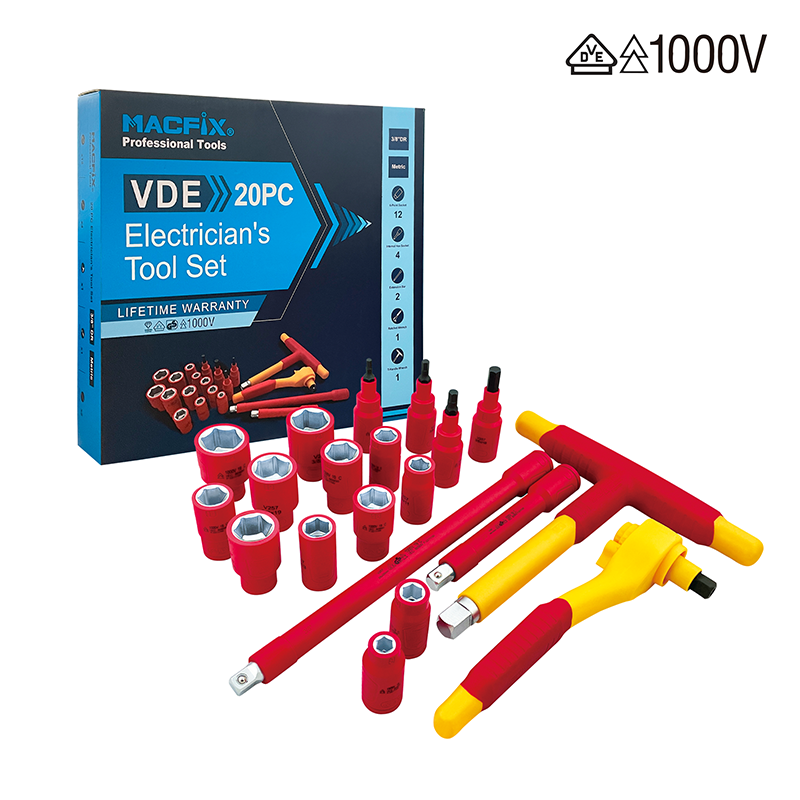 20-PC VDE Insulated Wrench and Socket Tool Set for 3/8