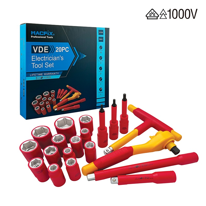 20-PC VDE Insulated Wrench and Socket Tool Set for 1/2