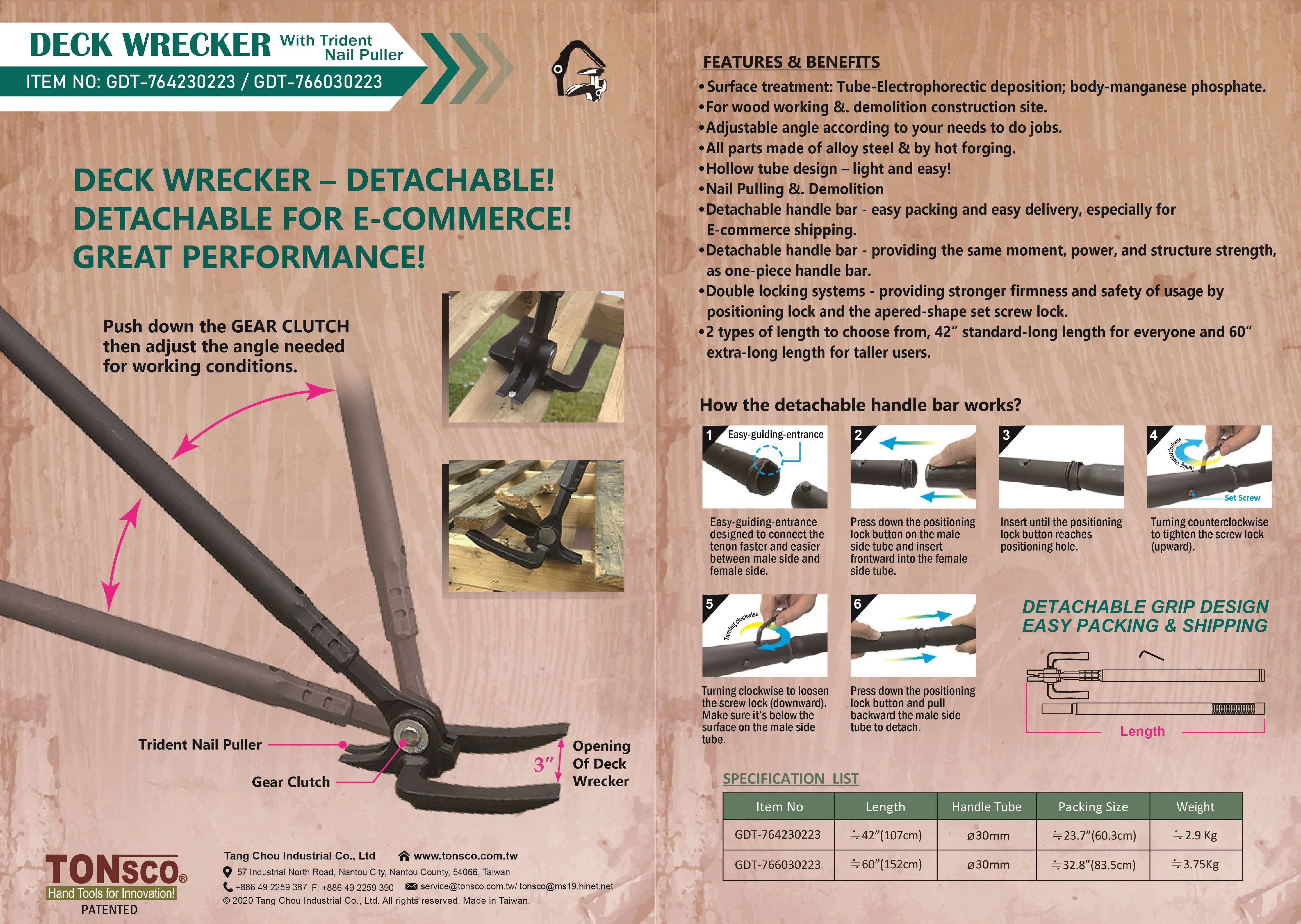 Detachable Grip Deck Wrecker with Outer Nail Puller