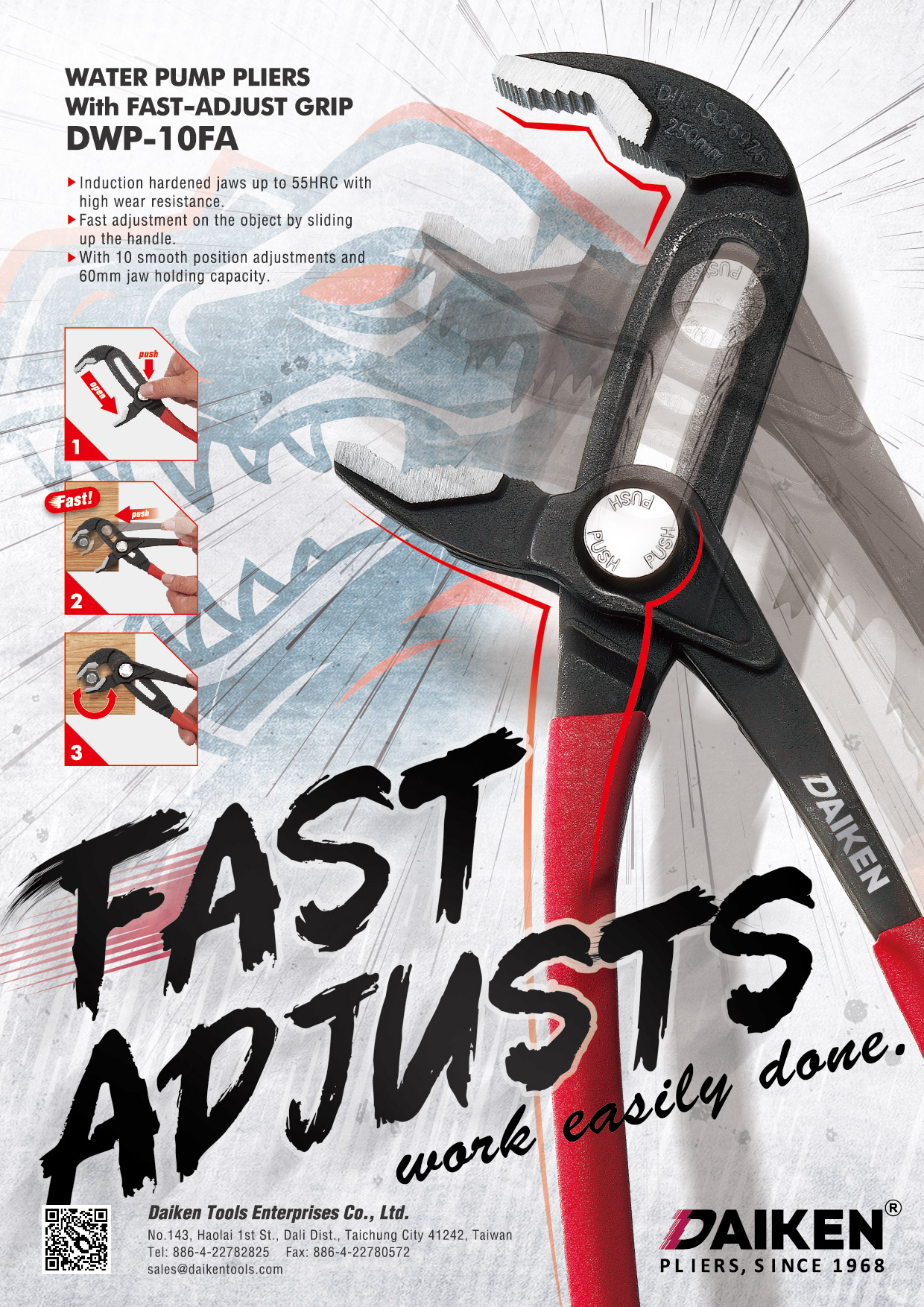 WATER PUMP PLIERS WITH FAST-ADJUST GRIP